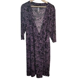 Bisou Bisou Plus Wrap Dress 22w Purple & Black Midi Fall 22/24 2X 3X